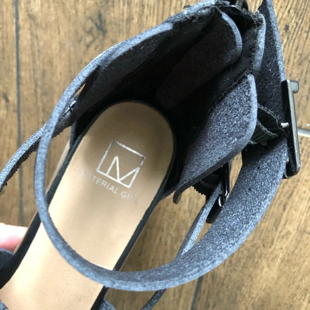 Material Girl Black Strappy Block Heel Sandals